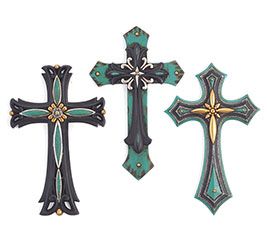 Wholesale Crosses & Gifts | Faith Themed Crosses & Gifts Black Wall Hanging, Wooden Cross Crafts, Rustic Wood Cross, Glass Stencil, Hand Painted Crosses, Turquoise Walls, Western Cross, Wooden Crosses, Saw Tooth