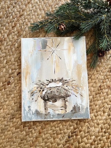 Manger Art, Nativity Art, Simple Nativity, Nativity Decor, Nativity Painting, Diy Nativity, Christmas Paintings On Canvas, Religious Crafts, Scene Art