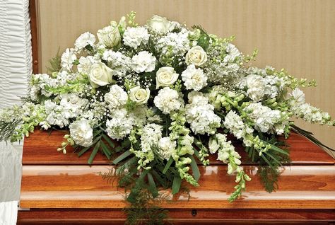 Traditional White Casket Spray - Columbus, Ohio Florist & Same-day Flower Delivery - Griffin's Floral Design White Casket Spray, White Casket, Casket Spray, Casket Flowers, White Carnations, Casket Sprays, Exotic Orchids, Sympathy Flowers, Flower Spray