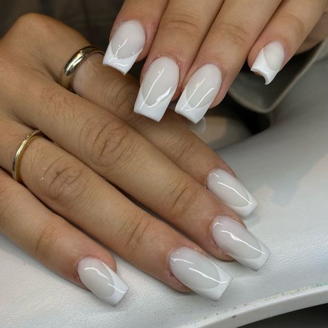 white on white french tips 🤍 • • • #nails #boltonnailtech #caledon #nailart #naildesign #fallnails #bramptonnailtech #caledonnailtech #nailsoftheday #polygelnails #gtanailtech #polygel #polygelnailtech White On White French Tip, White On White French Tip Nails, White On White French Manicure, White French Tips Nails, White On White French, White French Manicure, White French Tip Nails, French Tips Nails, White French Tips