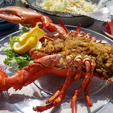 Baked Stuffed Lobster, Stuffed Lobster, Easy Apple Dumplings, Seafood Dish Recipes, Gluten Free Stuffing, Lobster Dishes, Lobster Recipes Tail, Fresh Lobster, Crab And Lobster