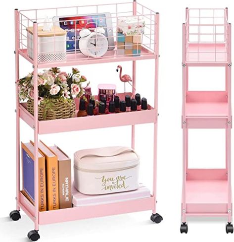 pink-storage-cart Lash Cart, Metal Utility Cart, Slim Storage Cart, Craft Storage Cart, Slim Storage, Metal Cart, Rolling Utility Cart, Cart With Wheels, Kitchen Spice Racks