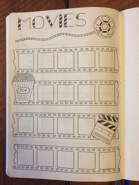 My movies page. Bullet journal. BuJo page. Bullet Journal Calendrier, Journal Guide, Ballet Journal, Minimalist Bullet Journal, Aesthetic Movie, 심플한 그림, Bullet Journal 2020, Bullet Journal Spreads, Bullet Journal 2019