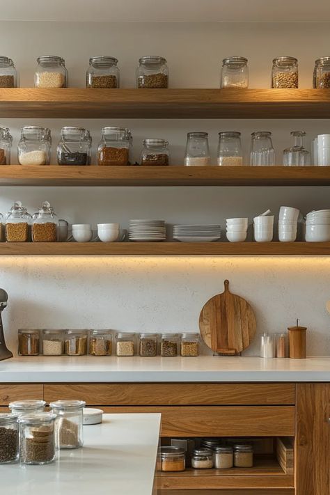 Transform your kitchen with stylish open shelving decor ideas that not only add character but also provide practical storage solutions. Discover ways to showcase your favorite dishware and decorative items while maintaining a clutter-free look. Learn how to use soft lighting, patterned dishes, and a balanced display to enhance your space. Perfect for small and large kitchens alike, open shelving is a trendy choice for any home. Explore tips for organizing spices, jars, and more. Elevate your cooking environment and make a statement with these inspiring must-try open shelving designs. Open Shelving Decor Ideas, Shelving Decor Ideas, Open Kitchen Shelves Decor, Open Shelving Decor, Open Shelving In The Kitchen, Open Shelving Kitchen, Kitchen With Open Shelving, Shelving Decor, Home Bar Ideas