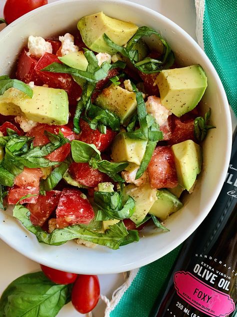 Tomato, Avocado, and Feta Salad Avocado And Feta Salad, Avocado And Tomato, Feta Salad Recipe, Tomato Avocado, Summer Side Dish, Summer Side Dishes, Avocado Tomato, Goat Cheese Salad, Feta Salad