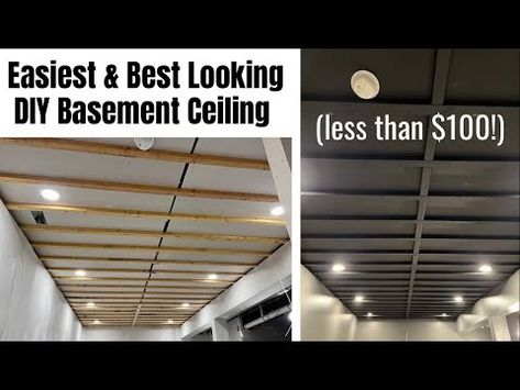 Finishing Basement #11: DIY Accessible Ceiling | Drop Ceiling Idea | CHEAP, EASY, FAST & LOOKS GREAT - YouTube Alternatives To Drop Ceiling, Dropdown Ceiling Ideas, Basement Ceiling With Duct Work, Removable Basement Ceiling Ideas, Accessible Basement Ceiling, Pretty Drop Ceiling, Basement Coffered Ceiling, Painting Drop Ceiling Tiles Diy, Updating Drop Ceiling Tiles