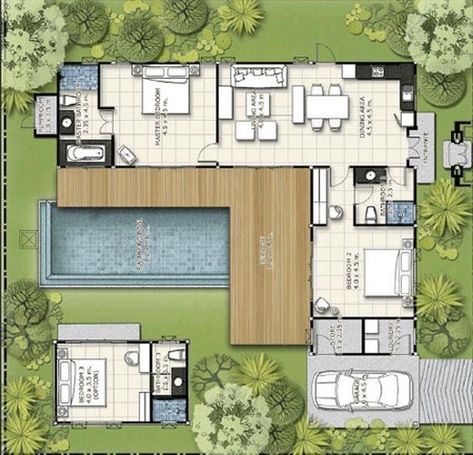 L House Design Modern, L Shape House Layout, 2 Bedroom 2 Bath House Plans L Shaped, L Shaped Villa Modern, L Shape Exterior House, L Shape Home Plans, L Shape Villa Plan, L Shaped Houses Plans, L Shaped Tiny House Plans