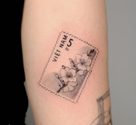 Orchid Postage Stamp Tattoo, Vietnamese Stamp Tattoo, Vietnam Stamp Tattoo, Paris Stamp Tattoo, Mail Stamp Tattoo, Square Tattoos, Post Stamp Tattoo, Postcard Tattoo, Square Tattoo