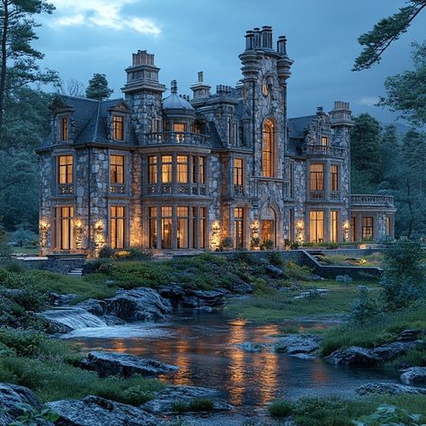 Embark on a journey to our enchanting Gothic Revival Castle in the Scottish Highlands, 15,000 sqft. Vivid color grading accentuates the castle's textures against the lush highlands. Let this AI art inspire your castle dreams and highland adventures. Can you hear the stream's murmur and feel Scotland's cool air? Share your fantasy journey in the comments! 🏰🌳 #DreamHomeInspiration #LuxuryInteriors #GothicRevivalStyle #ScottishHighlands #LuxuryLiving #LuxuryDesign #LuxuryLifestyle #HomeGoals #InspiringHomes #LuxuryTravel #CastleLiving Highlands Fantasy Art, Castle In Scotland, Castle Like Homes, Modern Castle House, Castle House Modern, Castle Style Homes, Manor Aesthetic, Enchanted Castles, Fantasy Locations