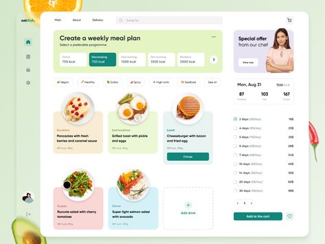 Healthy Food Planner, Recipe App Design, Food Website Design, Food Web Design, Recipe Web, Recipe App, Food Planner, Ui Design Dashboard, Studio Marketing