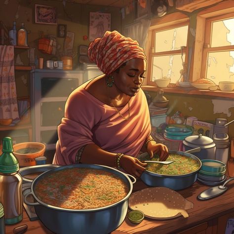 Black Woman Cooking Art, Africa Artwork, Smell Nice, African American Artwork, Wal Art, Haitian Art, African Royalty, African Art Paintings, Afrocentric Art