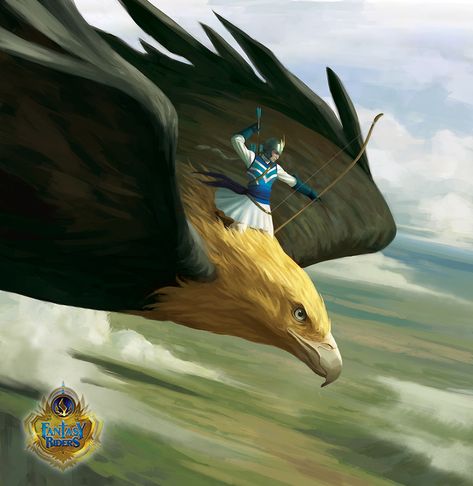 Roc Bird Fantasy Art, Fantasy Bird Mount, Eagle Rider, All Mythical Creatures, Victor Garcia, Divine Beast, Fantasy Story Ideas, Creature Artwork, Dragon Rider