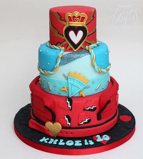 descendants cake | 3 tiers inspired by Red, Chloe and the Qu… | Flickr Rise Of Red Cake Ideas, Descendants Rise Of Red Cakes, Rise Of Red Birthday Cake, Descendants Rise Of Red Cake Ideas, Decendants Cake Ideas, Rise Of Red Cake, Rise Of Red Birthday Party, Descendants Rise Of Red Birthday Cake, Descendants Rise Of Red Party Ideas