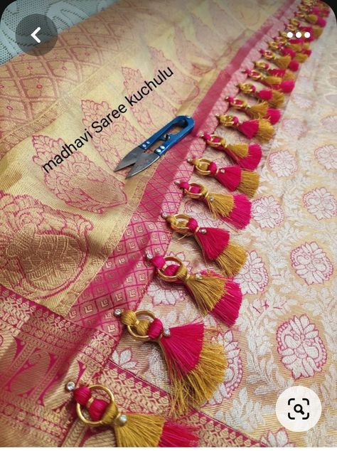 Sarees Tassels, Saree Tassel, Saree Kuchulu, Saree Kuchu Design, Silk Thread Earrings Designs, Fancy Tassels, Saree Kuchu New Designs, Tassels Designs, Saree Pallu