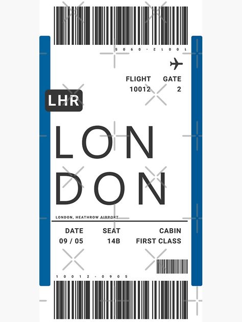 "London Boarding Pass Plane Ticket" Sticker by ind3finite | Redbubble London Ticket Wallpaper, London Flight Ticket Aesthetic, Boarding Pass Wallpaper, London Ticket, London Stickers, Cowboys Cake, Boarding Pass Design, Ticket Machine, Ticket Sticker