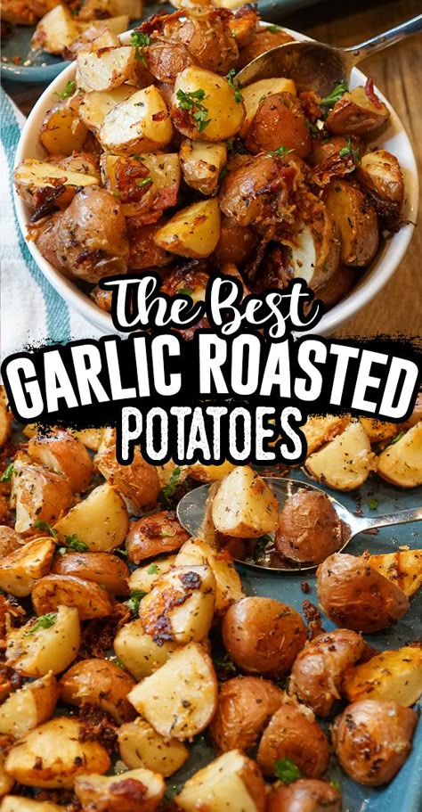 Salads Chickpeas, Garlic Potatoes Recipe, Baby Potato Recipes, Potatoes With Bacon, Garlic Parmesan Potatoes, Parmesan Roasted Potatoes, Garlic Roasted Potatoes, Seasoned Potatoes, Roasted Potato Recipes