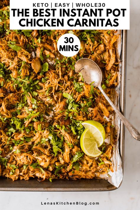 These are, without a doubt, The Best Instant Pot Chicken Carnitas ever! Made quickly in the pressure cooker, the shredded chicken turns out juicy, tender, and crispy every time. Perfect for tacos, quesadillas, burrito bowls, and more. Weekly Meal Prep, Taco Quesadillas, Cooking Vibes, Chicken Carnitas, Mexican Shredded Chicken, Shredded Chicken Tacos, Mexican Chicken Recipes, Carnitas Recipe, Shredded Chicken Recipes