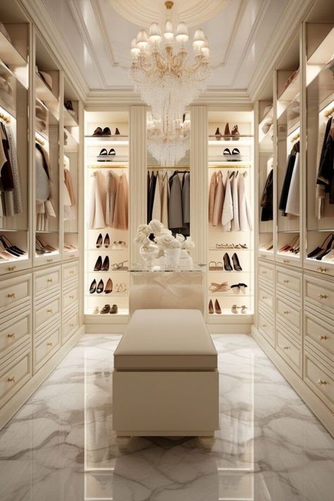 Mansion Dressing Room, Luxury Walk In Closet Aesthetic, Big Closet Aesthetic, Luxury Closet Designs Women, Dream Closets Walk In Luxury, Walk In Closet Ideas With Vanity, Aesthetic Walk In Closet, Closets Ideas Walk In, Get Ready Room