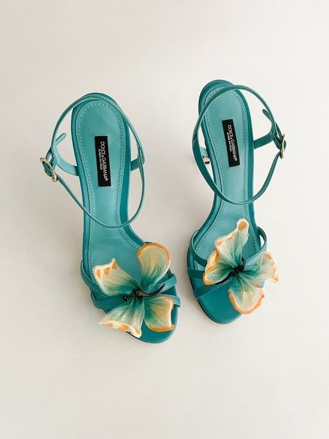 Dolce And Gabbana Heels, Dolce Gabbana Heels, Butterfly Heels, Flower Heels, Dolce And Gabbana Blue, Blue Heels, Lace Up Heels, Designer Heels, Summer Shoes