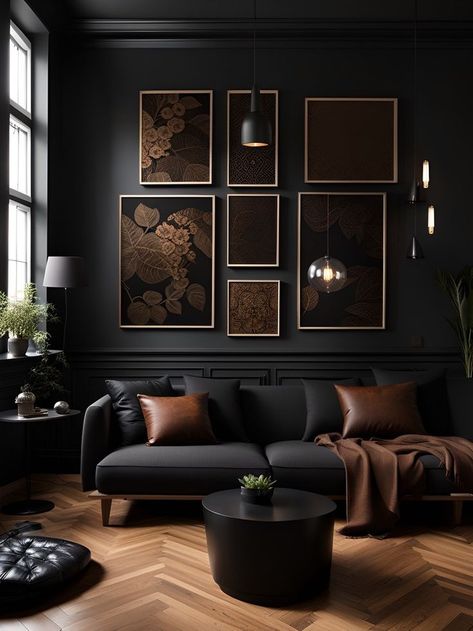 Dark Living Room Decor, Moody Living Room, Black Living Room Decor, Dark Living Rooms, Brown Rooms, Black Living Room, Living Room Decor Inspiration, Living Room Design Inspiration, Brown Living Room