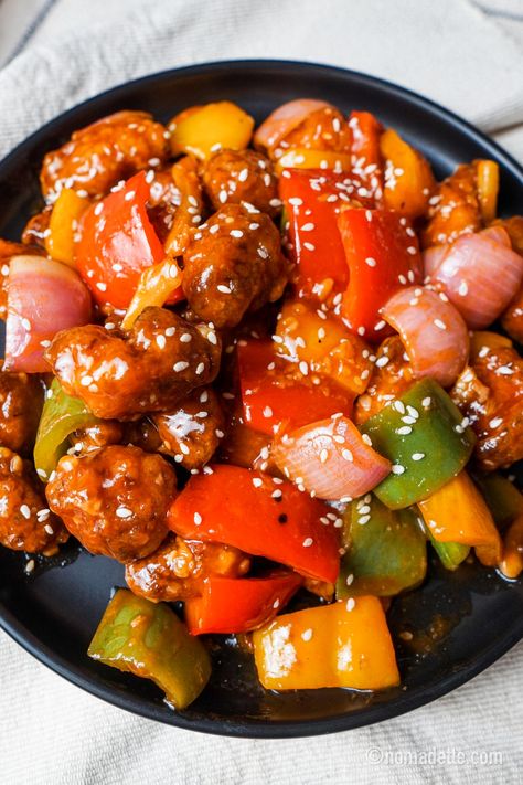 Sweet and Sour Chicken (air fryer recipe!) - Nomadette Asian Sweet And Sour Chicken, Chicken In Sweet And Sour Sauce, Sweet And Sour Popcorn Chicken, Air Fryer Sweet And Sour Chicken, Chicken Sweet And Sour, Chicken Air Fryer, Sweet And Sour Chicken Recipe, Sour Chicken Recipe, Food Reference