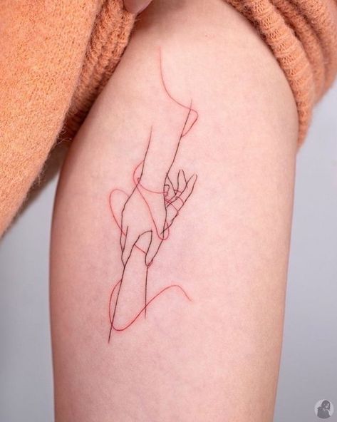 Tattoo On Deltoid, Hands Reaching For Each Other Tattoo, Line Tattoo Women, Right Person Wrong Time Tattoo, Invisible String Tattoo, Grandfather Tattoo, Tats Ideas, Friends Tattoo, Tattoo 2023