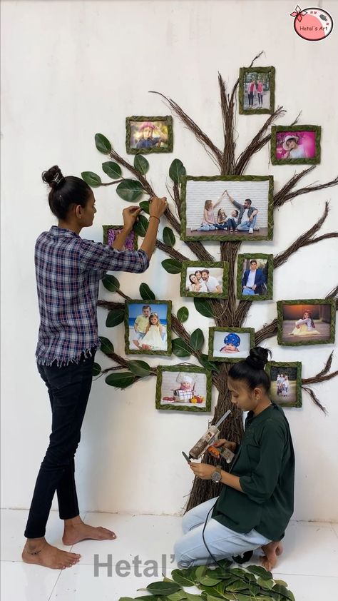 Family Tree Decor For Walls, Family Tree Photo Wall Ideas, Diy Family Tree Wall Decor, Family Tree Display, Hetal's Art, Diy Family Tree, Family Tree Mural, Branch Wall Hanging, Unique Family Tree