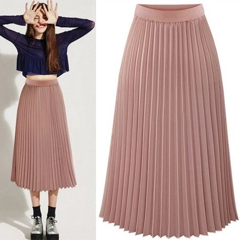 Rok Midi, Long Chiffon Skirt, Long Skirt Fashion, Elastic Skirt, Party Mode, High Waisted Pleated Skirt, Maxi Dresses Fall, Pleated Long Skirt, Velvet Midi Dress