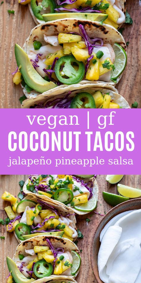 Chili Lime Coconut Meat Street Tacos with Pineapple Jalapeño Salsa | Easy and Delicious Family Friendly Recipes | Arizona | Modern Crumb Coconut Meat Recipes, Tapas Ideas, Jalapeño Salsa, Salsa Easy, Tacos With Pineapple, Pescatarian Meals, Chili Lime Sauce, Meatless Monday Dinner, Coconut Meat