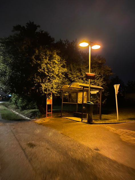 Suburbs At Night, Lamp Post Night, Bus Stop Drawing, Bus Stop At Night, Stars Moodboard, School At Night, Environmental Photography, Learn To Drive, Bus Shelters