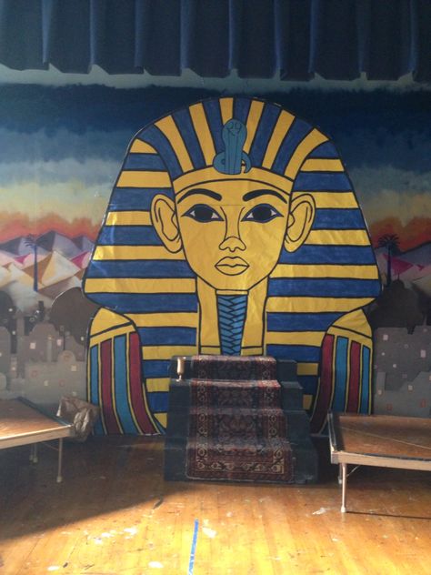 For Joseph and amazing technicolor dreamcoat. Ancient Egypt Decorations, Egypt Decorations Diy, Egyptian Backdrop Diy, Joseph And The Technicolor Dreamcoat Set, Egypt Vbs Decorations, Ancient Egypt Set Design, Egypt Decorations, Egyptian Murals Wall Paintings, Egyptian Themed Party