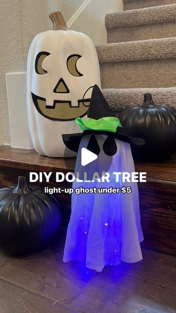 Mallory Lee | Stylish Mom | Dallas, TX on Instagram: "DIY Dollar Tree light-up ghosts for under $5! #ad 

You only need 4 items from the @dollartree to make this creepy craft:
	•	1 ghost hanging decoration
	•	1 glass pot belly vase,
	•	1 solar light stick
	•	1 LED wireless light set

Visit your local Dollar Tree for all things harvest & Halloween. Download the new Dollar Tree mobile app to get inspired before you even shop!

 #DollarTree #diycraft #diyhalloween #dollartreediy #budgetfriendly #dollartreecrafts #halloweencraft" Tree Mobile, Wireless Light, Pot Belly, Glass Pot, Wireless Lights, Light Stick, Tree Light, Stylish Mom, Instagram Diy