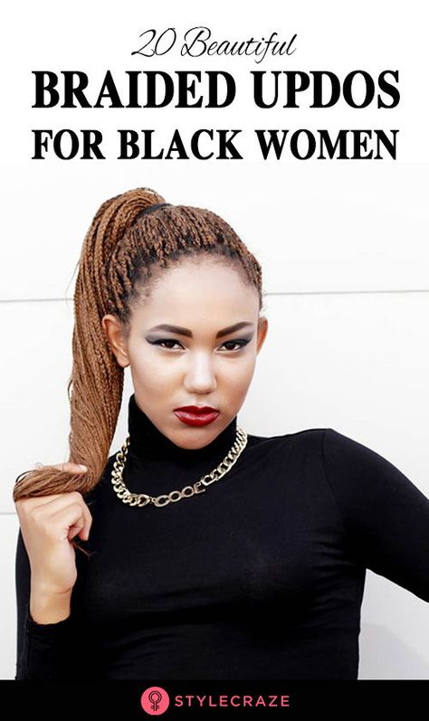 African braided updos are absolutely mesmerizing. African women have been braiding their hair for centuries now. And no matter what style they choose – be it cornrows, feed-ins, Senegalese twists, or the like – they never cease to stun. #hairstyle #updo #hairstyles Professional Braided Hairstyles For Work Black Women, Individual Braid Updo For Black Women, African American Braided Updo, Professional Braids For Work, Up Do Braids For Black Hair, Braids Updo For Black Women Up Dos, Black Braided Bag For Daily Use, Updo Cornrows Braids Black Women Over 50, Feed In Braids Hairstyles Updos