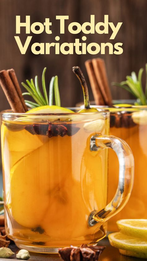 Hot Toddy Variations Non Alcoholic Hot Toddy Recipe, Hot Toddy For Colds, Hot Toddy With Rum, Irish Hot Toddy Recipe, Cranberry Hot Toddy Recipe, Hot Toddy With Tea, Fall Hot Beverages, Hot Toddy Crockpot Recipe, Fall Hot Toddy Recipe