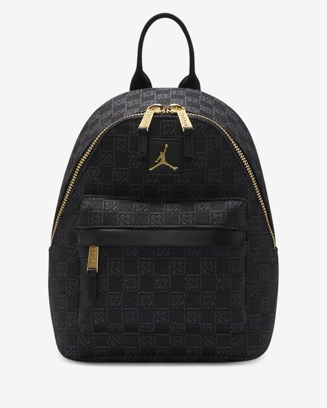 Jordan Monogram Mini Backpack Backpack. Nike.com Jordan Mini Backpack, Monogram Backpack, Air Shoes, Black Jordans, Mini Mochila, Woven Pattern, Hot Sneakers, Designer Backpacks, Black Metallic