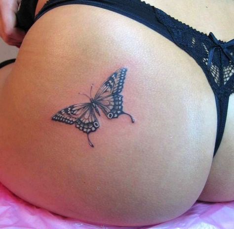 Flower Hip Tattoos, Borboleta Tattoo, Butterfly Back Tattoo, Butterfly Tattoo Designs, Hip Tattoo, Vintage Tattoo, Trendy Tattoos, Tattoo Fonts, Mini Tattoos