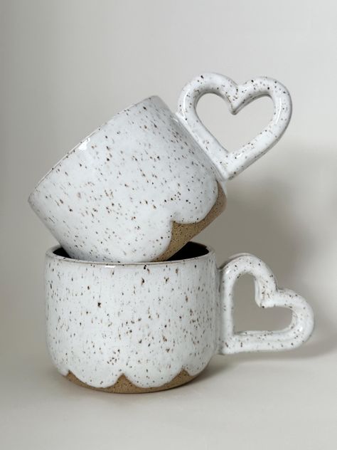 Heart Handle Mug This is for a single individual mug Measures roughly 2.5 inches tall by 4.5 inches in diameter, not including the handle  Glazed on a white base Coil Mug, Mug Handle, Ceramic Mug Handles, Mug Shapes, Kitchen Stuff, Gift Registry, Wedding Shop, Ceramic Mug, Drinkware