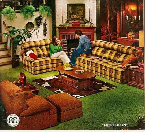 This is what 1970's country furniture looked like..  The couch was best sitting couch my mom ever had. Atomic Architecture, Plaid Couch, 60s Home Decor, Apt Decor, 70s Interior, 1970s Decor, 70s Design, 1970s Home, 70s Home