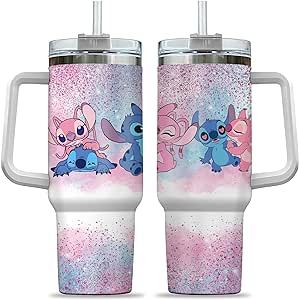 Stitch Cup, Angel And Stitch, Stitch Couple, Stitch Coffee, Stitch Tumbler, Stitch Gifts, Pink Stitch, Coffee Travel Mug, Stitch Gift