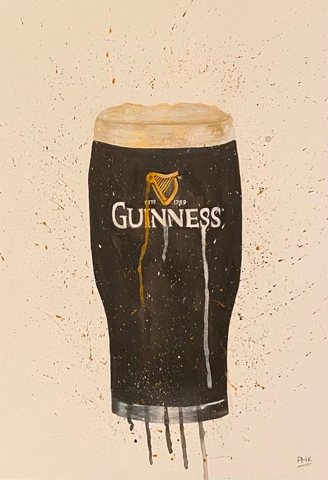 Fine art print of a pint of Guinness. The original was done in Bombay inks. It is done on the highest quality finer art paper with ~2cm white border around the edges.A3 (42.0cm x 29.7cm) Pint Of Guinness Drawing, Guinness Painting, Guinness Illustration, Guinness Art, Guinness Poster, Beer Art Print, Beer Drawing, Pint Of Guinness, Typographic Artwork