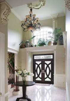 Love the details & ledge above this front door! And the ceiling medallion, corbels, trim around door openings... - Interior Details | Creative Design Construction & Remodeling Bedroom Ledge Decorating Ideas, Foyer Window Ideas, Above Door Shelf Decor, Nook Above Front Door, Plant Ledge Decorating Ideas, High Ledge Decorating Ideas Living Rooms, Above Front Door Decor, Foyer Ledge Decorating Ideas, Decorating Ledges