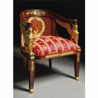 an empire style gilt-bronze mounted mahogany fauteuil in the manner of george-Alphonse jacob-demalter<br>paris, circa 1880 | lot | Sotheby's Empire Style Furniture, French Empire Furniture, Furniture Sculpture, Empire Furniture, Antique French Furniture, Shabby Chic Dresser, French Empire, Distressed Furniture, Beautiful Interior Design