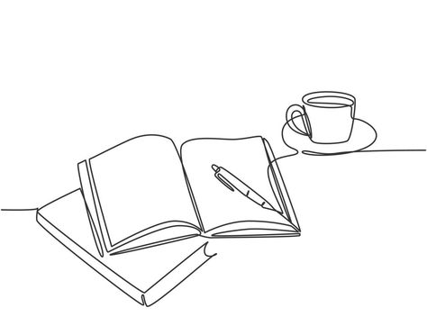 Open Book Line Art, Book Line Drawing, Read Draw Write, Small Fox Tattoo, Book Line Art, Coffee At Work, Writing Illustration, Collaboration Station, Black And White Books