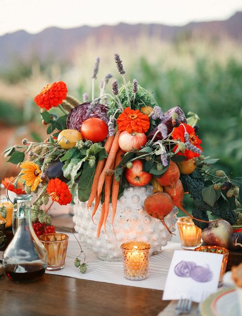 Farm Fresh Wedding Inspiration | Green Wedding Shoes Wedding Blog | Wedding Trends for Stylish + Creative Brides Fruit Centerpieces Wedding, Vegetable Centerpieces, Dinner Centerpieces, Peonies Centerpiece, Fruit Centerpieces, Centerpieces Ideas, Lush Wedding, Fruit Wedding, Floral Arranging