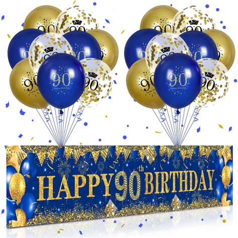 Birthday Decorations For Men, Happy Birthday Balloons, Gold Birthday, Blue And Gold, Birthday Party Supplies, Birthday Balloons, Blue Gold, Birthday Decorations, Balloons