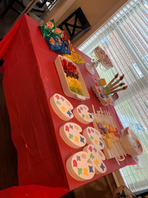 Paint Party Food Ideas, Art Party Foods, Kids Painting Party, Food Set Up, Indoor Paint, Birthday Painting, Sip N Paint, Painting Party, Teacher Retirement