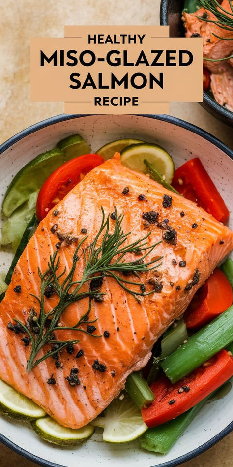 This Healthy Miso-Glazed Salmon is a flavorful, nutrient-packed dish with a savory-sweet miso glaze. A quick and easy dinner that's both healthy and delicious! Salmon Miso Glaze, Asian Baked Salmon, Miso Glazed Salmon Recipe, Miso Salmon Recipe, Sous Vide Salmon, Miso Glazed Salmon, Miso Salmon, Miso Glaze, Marinated Salmon