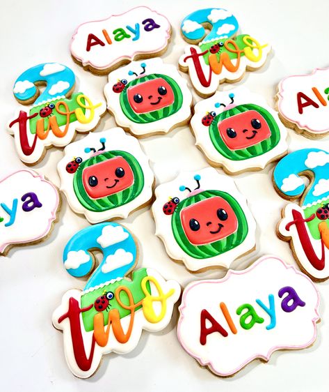 Birthday Cookies, Cocomelon Cookies Decorated, Cocomelon 3rd Birthday, 3rd Birthday Cookies, Cocomelon 2nd Birthday, Cocomelon Cookies, 2nd Birthday Cookies, Cookies Decorated, 2nd Birthday Parties