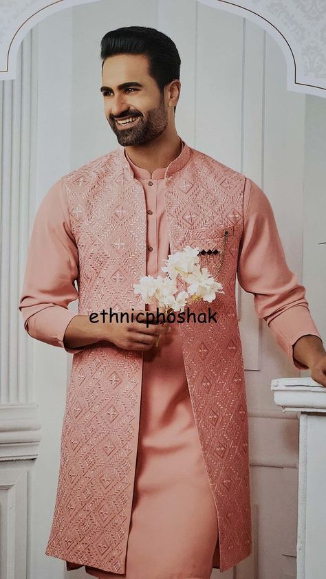 Long Kurta Jacket For Men, Vest Coat For Men Wedding, Vase Coat With Kurta For Men, Sherwani With Jacket For Men, Kurta Pajama With Long Jacket, Kurta With Koti Designs Men's, Long Jodhpuri For Men, Kurta With Long Jacket For Men, Long Koti Kurta For Men