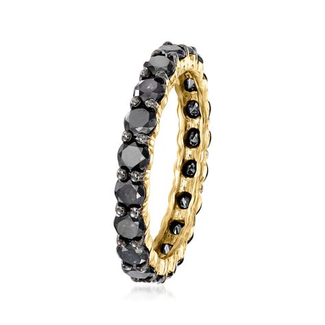 Ross-Simons - 2.00 ct. t. w. Black Diamond Eternity Band Ring in 14kt Yellow Gold. Size 5. Leave any gray areas behind and commit to a bold style with our dramatic 2.00 ct. t. w. round brilliant-cut black diamond eternity band! The gems sparkle from every angle of this ring in simple settings of 14kt yellow gold with black rhodium. 1/8" wide. Black diamond eternity band. Diamond birthstones are the perfect gift for April birthdays. Black Diamond Eternity Band, Black Diamond Band Ring, Black Diamond Band, Black Diamond Wedding Band, Black Fingers, Black Diamond Wedding Bands, Finger Band, Black Diamond Bands, Black Wedding Band